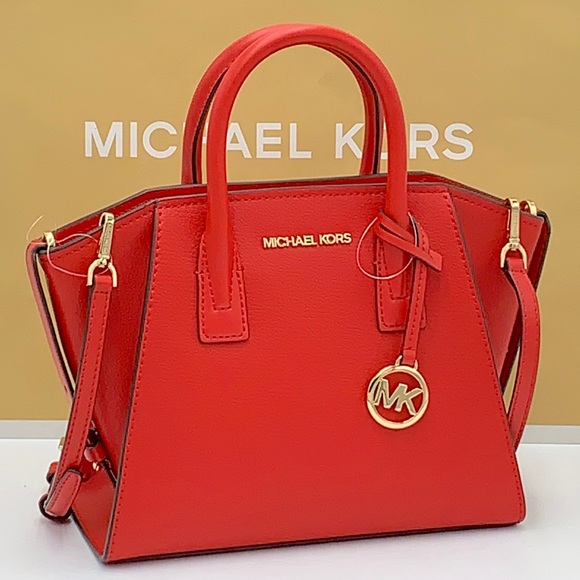 Michael Kors Avril Small Leather Top-Zip Satchel Flame Gold - Picture 1 of 16